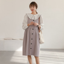 Pregnancy Woman Dress Spring Dress 2022 New Korean Version Fashion Square Collar Foreign Air Display Slim Brace Dress Medium Long Pregnant Woman Dress Dress