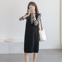 Pregnancy Woman Dress Winter Clothing Han Version Loose not explicit with V collar vest Skirt Ocean Gas Medium Long Knit Pregnant Woman Dress dress