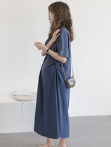 Pregnant woman Even dress with long style Knee Summer Short Sleeve Pure Cotton Blouse Fashion Personality Brief Loose Casual T-Shirt Dress