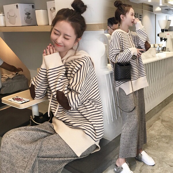 Pregnant women's autumn suit fashion 2022 new outgoing striped tops early and late spring and autumn two - piece suit