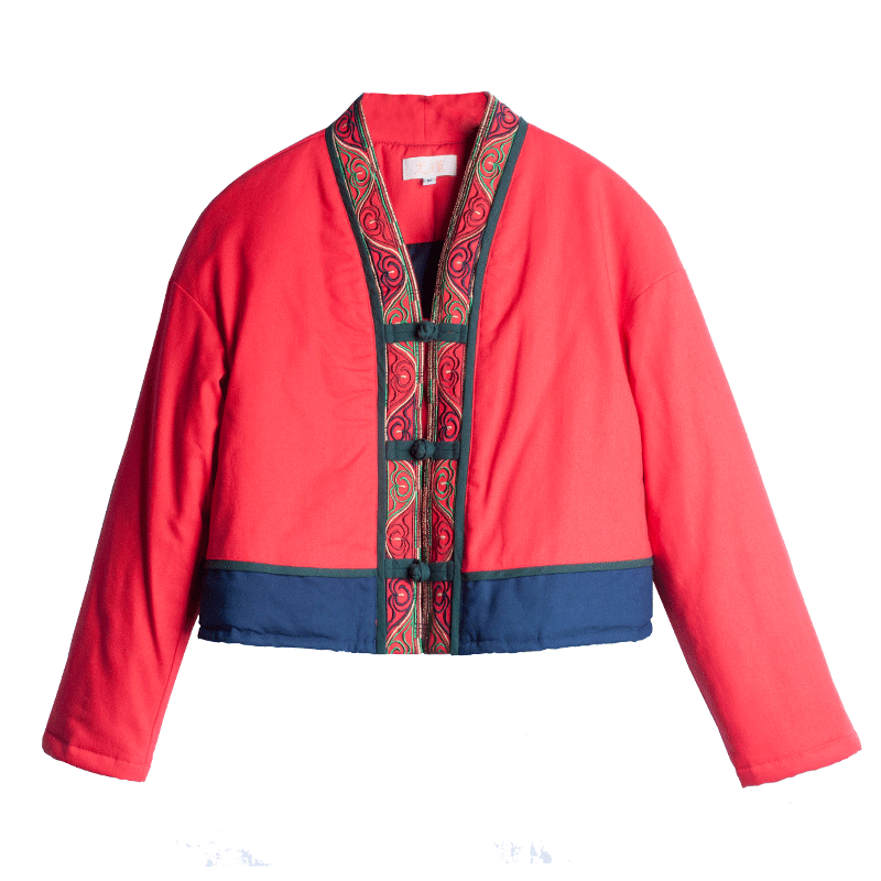 YuYu mùa thu và mùa đông mới gió quốc gia Tang vintage quần áo của phụ nữ mặc áo khoác dày bông váy của phụ nữ ngắn nhỏ len bông