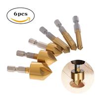 Woodworking five-edged chamferer hexagonal handle titanium-plated 6-19 set 90-degree chamfering knife drill bit deburring tool cross-border