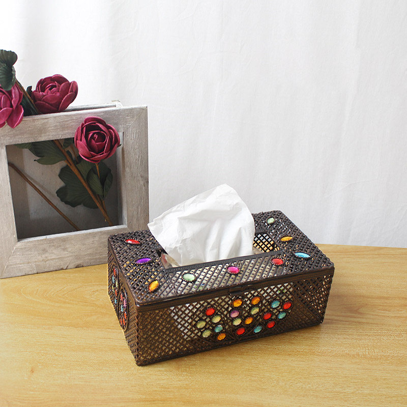 Nordic wrought iron tissue box pastoral ethnic retro dining room decoration features household creative handmade napkin toilet paper box
