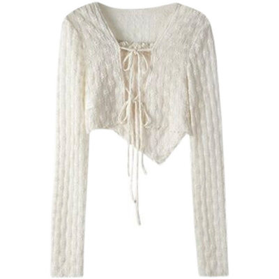 Chic lace shirt women's spring and summer pure desire niche sweet and chic suspender suit short sweet and spicy top ins shawl