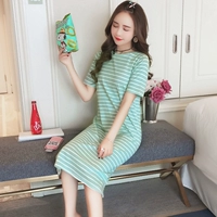 КПД-шорт-рукава юбки-зеленые полосы