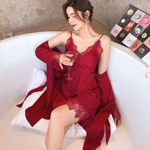 Шелковая пижама, тонкий сексуальный банный халат, комплект, изысканный стиль, эффект подтяжки, популярно в интернете, 2021 года