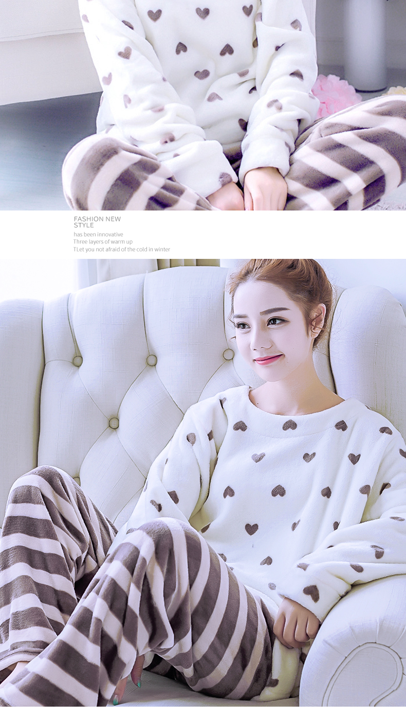 Flannel đồ ngủ nữ mùa thu đông dày san hô lông cừu dài tay phù hợp với Hàn Quốc dịch vụ nhà ngọt ngào dễ thương phụ nữ mùa đông - Giống cái nhà may đồ bộ đẹp