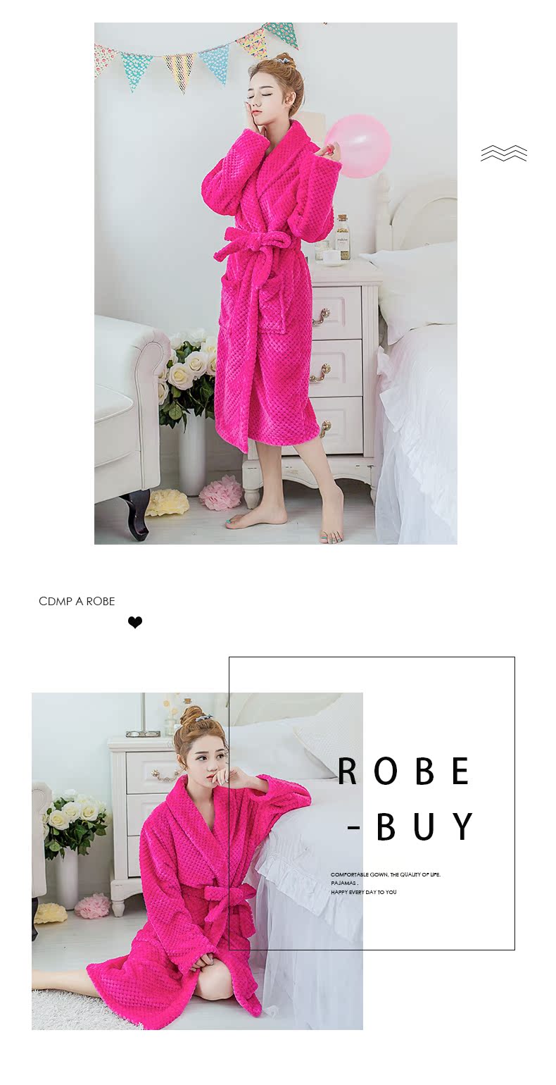 Phiên bản Hàn Quốc của phụ nữ đồ ngủ lỏng giản dị dày flannel san hô nhung dài tay áo choàng mùa thu mùa đông áo choàng tắm dịch vụ nhà áo ngủ nam