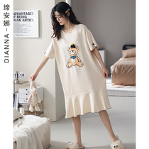 Summer nightdress short sleeves womens cotton thin loose cute cartoon nightdress fashion simple casual loungewear