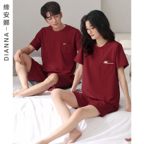 Lycra couple pajamas summer short sleeves thin cotton red wedding home wear set 2022 new model