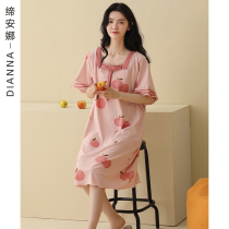 Nightdress womens summer short-sleeved cotton 2021 new homewear pajamas mid-length over-the-knee loose summer thin