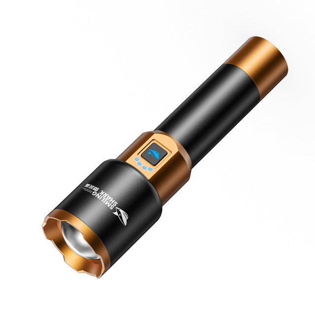 Smiling Shark Super Bright Black Gold Sky Penetrating Cannon M80 Outdoor Hiking and Mountaineering Zoom Flashlight Tactical LED Lighting Flashlight