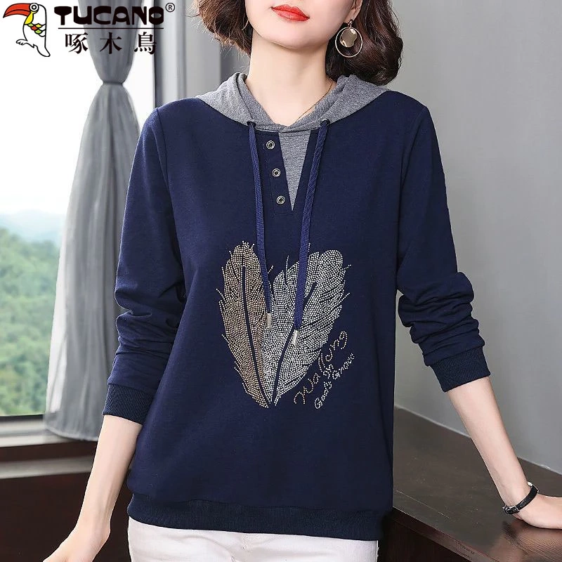 Woodpecker Genuine Casual Versatile Hooded Sweatshirt for Women 2025 New Style Personality Slimming Top with a Sense of Design Hot Item