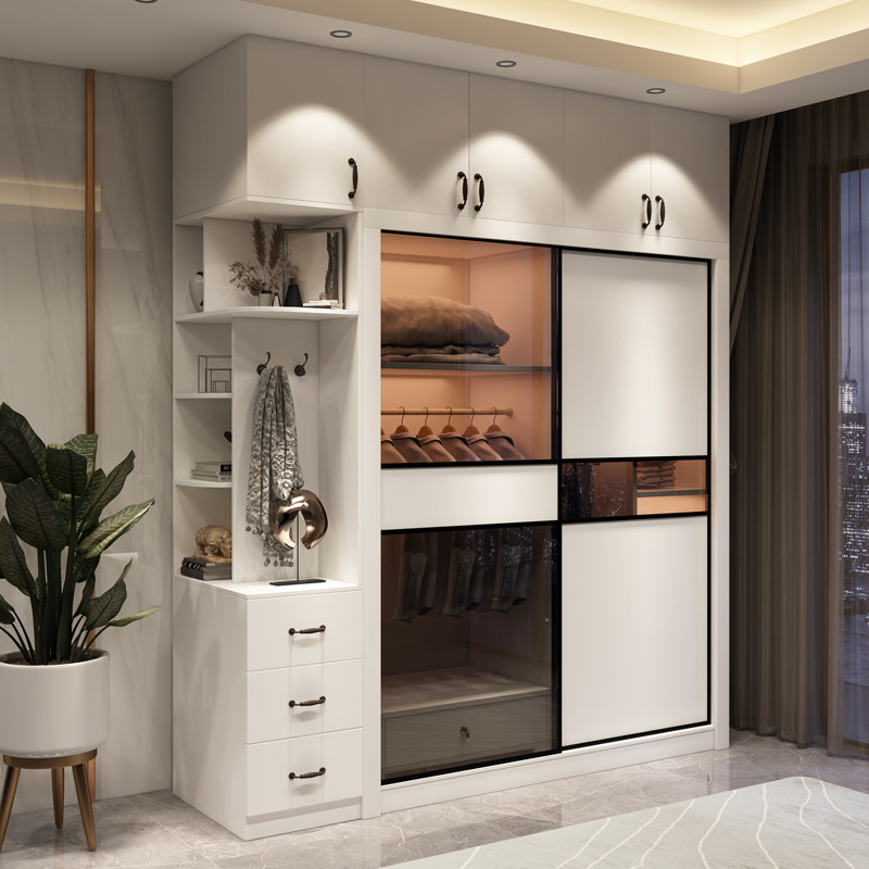 Glass Ramen wardrobe Home minimalist modern Economy Type of moving sliding door integral Bedroom assembly light and luxurious closet