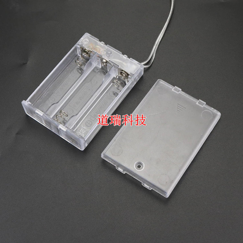 No. 5 3-section transparent battery box with switch and cover AA three-section No. 5 with wire LED light string battery holder