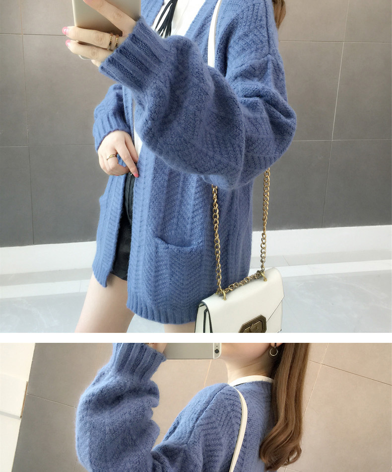 Mùa xuân 2019 mới của phụ nữ hoang dã phồng tay áo len màu rắn áo len của phụ nữ áo len túi áo len thủy triều - Cardigan khoác cardigan