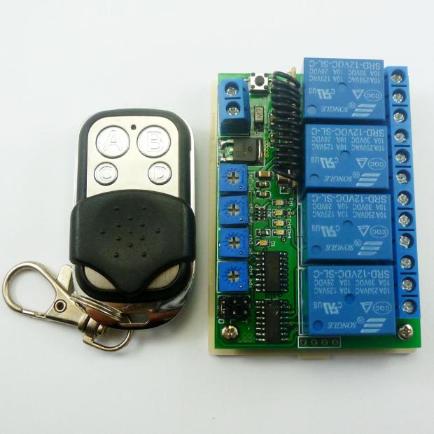 12V 4 channel 433M wireless remote control switch RF time delay relay with EV1527 metal housing remote control