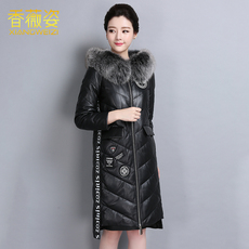 Кожаная куртка 直播间秒杀冬季狐狸毛领真皮羽绒服外套连帽绵羊皮衣大码妈妈装