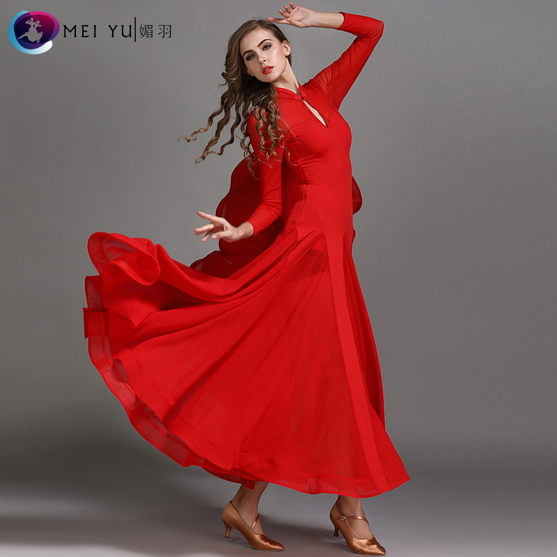 Meiyu modern dance skirt large swing skirt cheongsam collar dress MY789 national standard dance dress waltz practice skirt