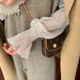 Осенний белый цветной шифоновый кружевной шелковый приятный телу тонкий лонгслив, в западном стиле