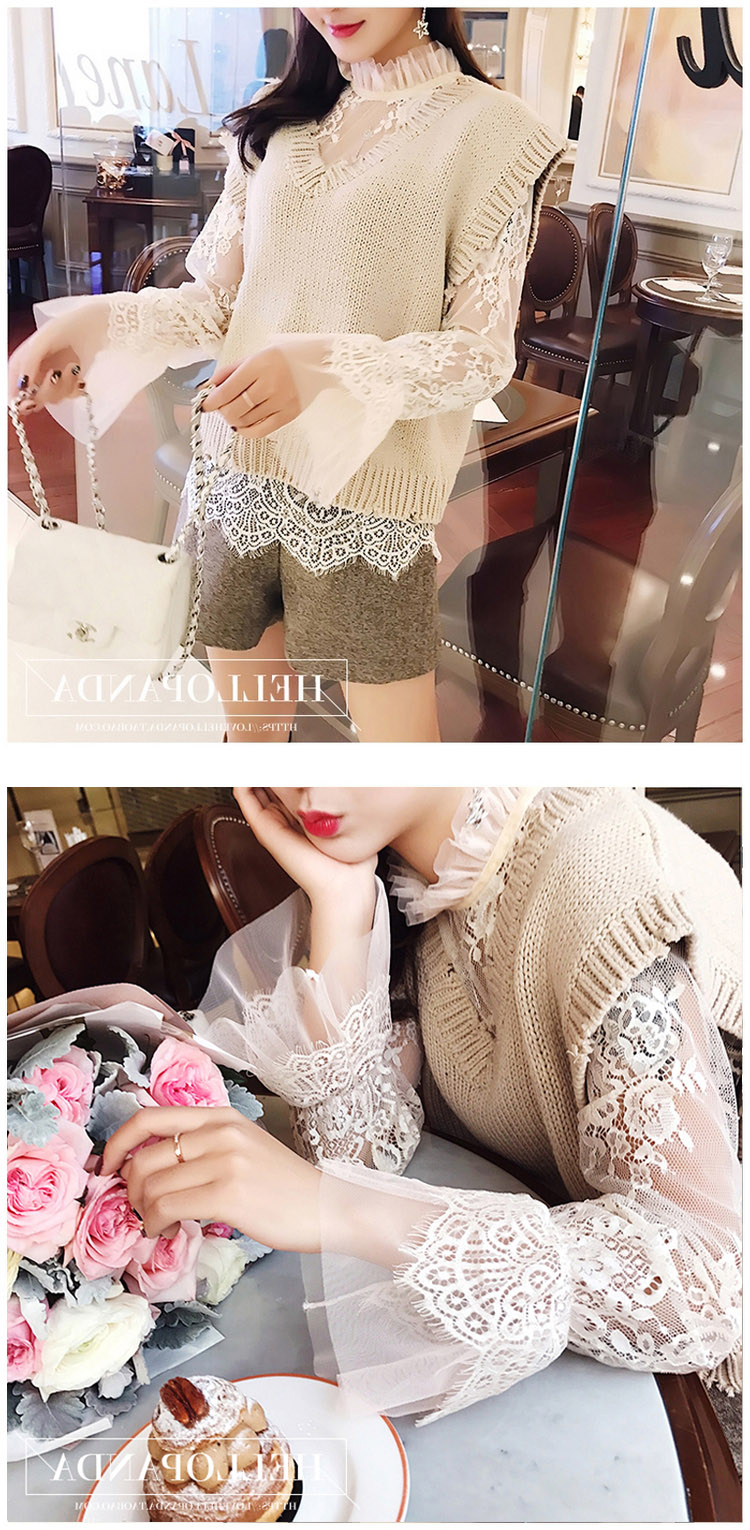 Áo sơ mi mùa xuân 2018 mới ren mới chạm đáy cổ áo búp bê công chúa áo dài tay siêu cổ áo lưới khí áo vest nữ