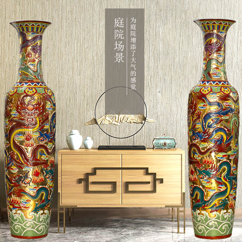 Jingdezhen ceramics gold at the end of five dragon paint hand - made porcelain carving the sitting room of large vases, large furnishing articles