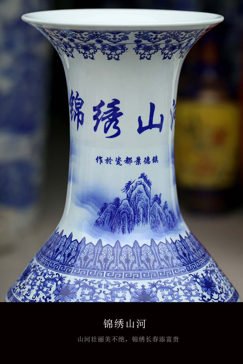 Jingdezhen blue and white porcelain guest - the greeting pine sitting room of large vase household ceramics study furnishing articles store opening gifts