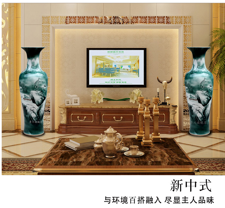 Jingdezhen hand - made the sitting room of modern Chinese landscape painting of large vase household ceramics furnishing articles hotel decoration