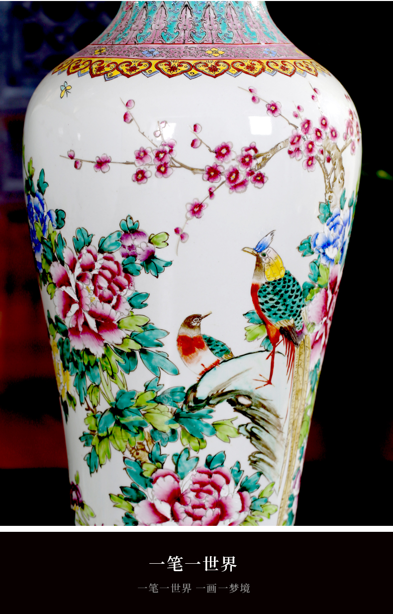 Jingdezhen ceramics powder enamel ceramic landing big vases, the sitting room is the study of new Chinese style decoration that occupy the home furnishing articles