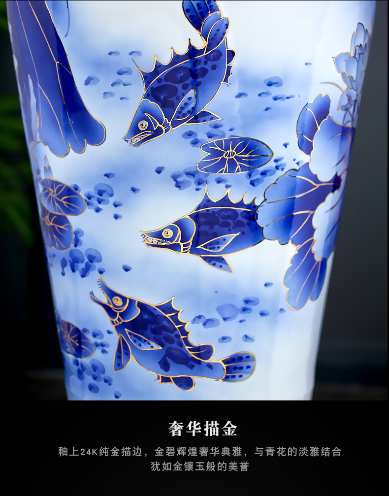 Jingdezhen blue and white porcelain of the big sitting room ground ceramic vase hand - made paint new Chinese style furnishing articles TV box ornaments
