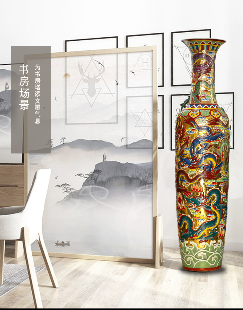 Jingdezhen ceramics gold at the end of five dragon paint hand - made porcelain carving the sitting room of large vases, large furnishing articles