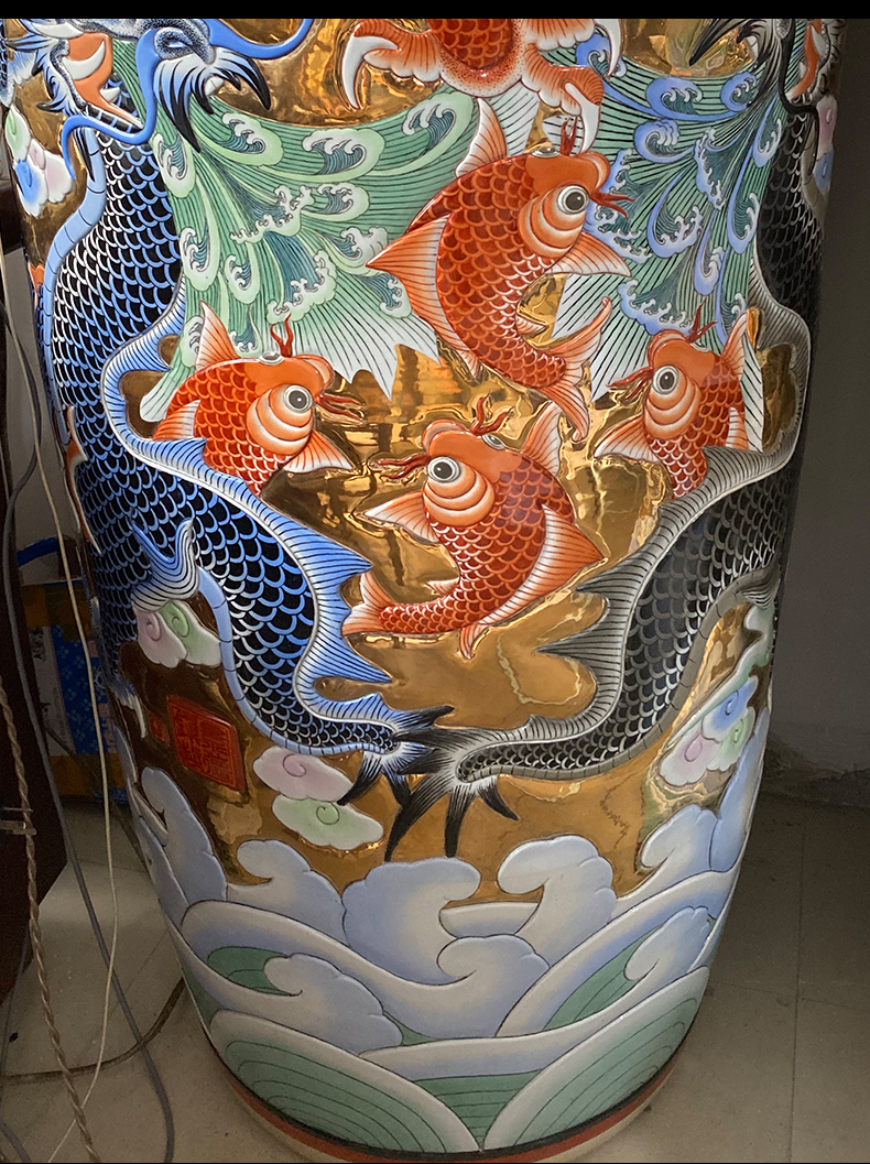 Jingdezhen ceramics gold at the end of five dragon paint hand - made porcelain carving the sitting room of large vases, large furnishing articles