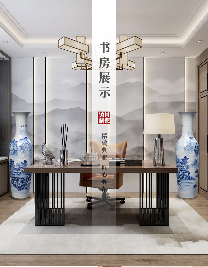 Jingdezhen blue and white porcelain painting landscape painting of large vase sitting room TV cabinet study Chinese style household furnishing articles