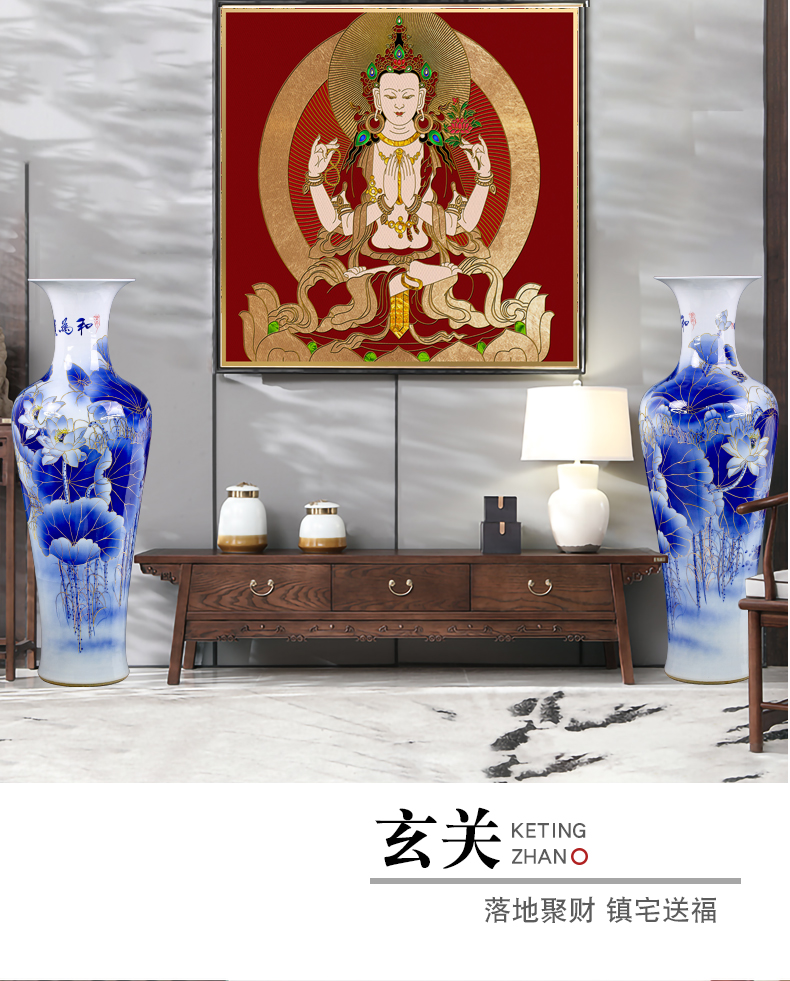 Jingdezhen blue and white porcelain of the big sitting room ground ceramic vase hand - made paint new Chinese style furnishing articles TV box ornaments