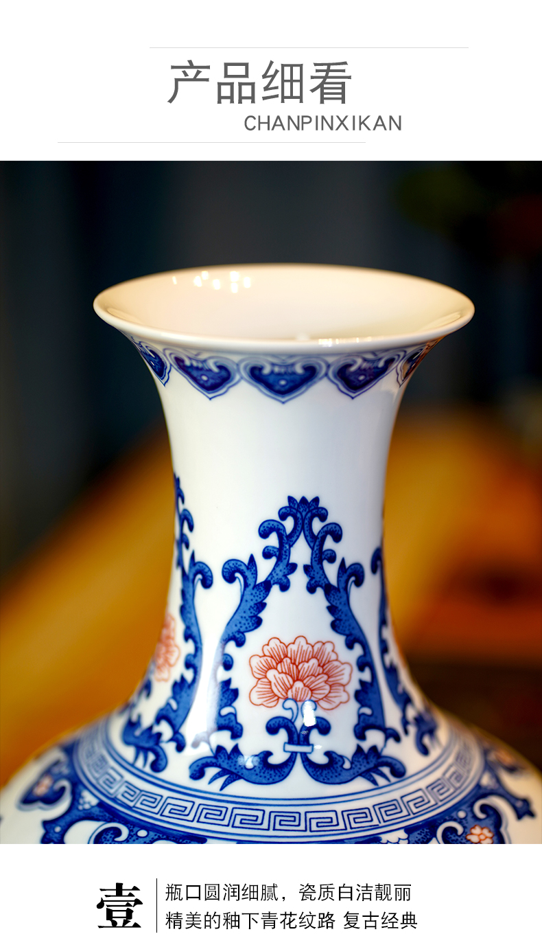 Jingdezhen blue and white porcelain vase youligong tangled branches of the study of new Chinese style living room decoration porcelain bottle furnishing articles