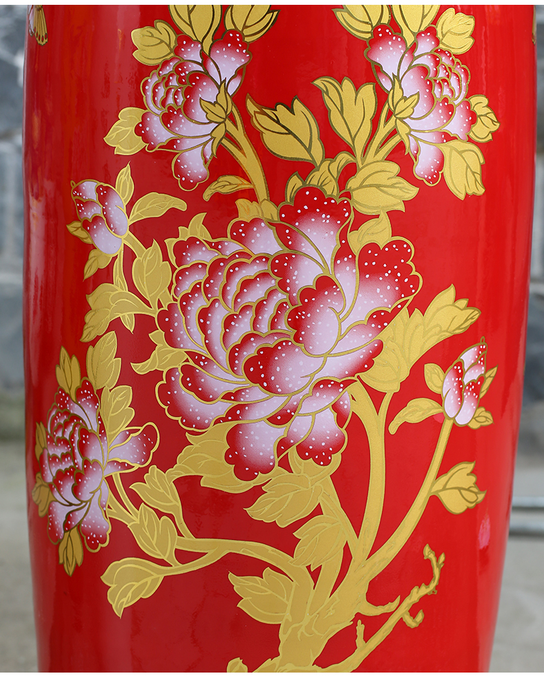 Jingdezhen chinaware bottle of Chinese red Mosaic gold peony flowers prosperous landing big vase hotel living room furnishing articles