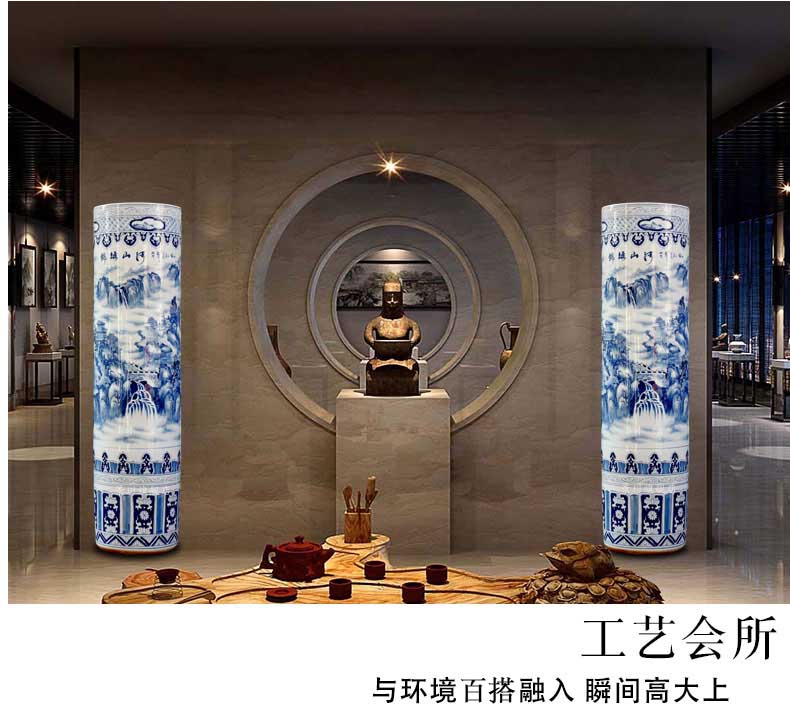 Hand - made kumsusan river, blue and white porcelain vases, pottery and porcelain landing big quiver jingdezhen ceramics furnishing articles