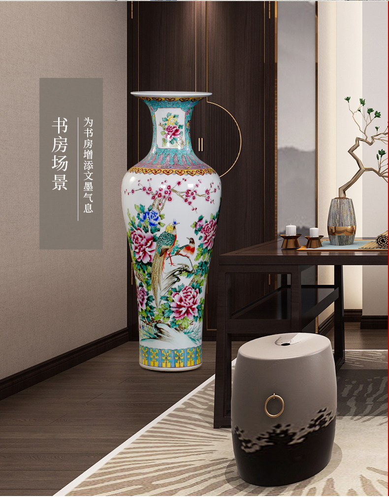 Jingdezhen ceramics powder enamel ceramic landing big vases, the sitting room is the study of new Chinese style decoration that occupy the home furnishing articles