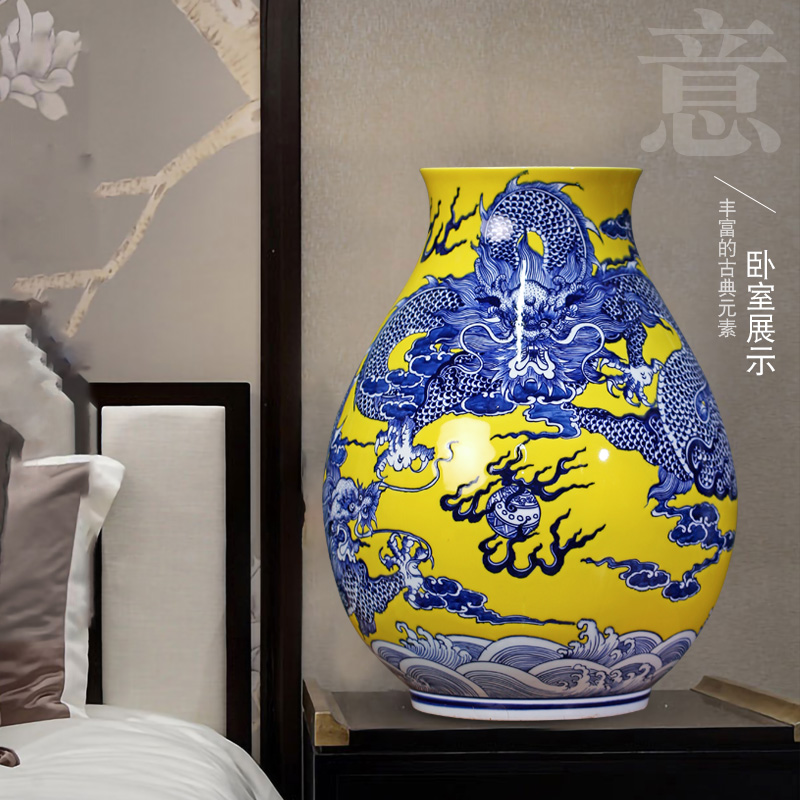 Jingdezhen blue and white dragon hand antique ceramics at home TV ark place porch calligraphy and painting to receive the goods