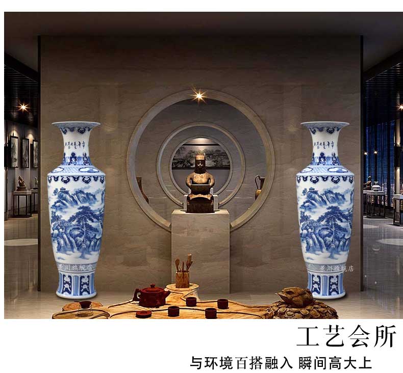 Jingdezhen porcelain ceramics hand - made landscape jiangnan spring scenery of large vase home sitting room place adorn article