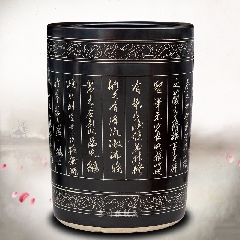Jingdezhen ceramic quiver carved poems calligraphy and painting scroll painting and calligraphy cylinder receive product sitting room of Chinese style household furnishing articles