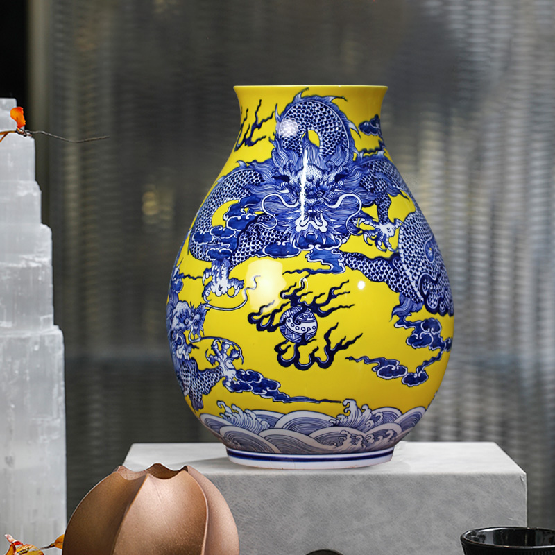 Jingdezhen blue and white dragon hand antique ceramics at home TV ark place porch calligraphy and painting to receive the goods
