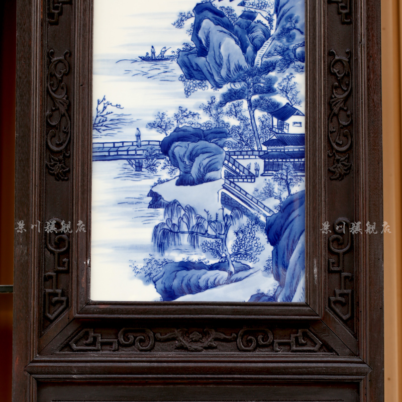 Jingdezhen porcelain plate painting hangs a picture of four screen hand - made hotel landscape setting wall household act the role ofing is tasted furnishing articles sitting room