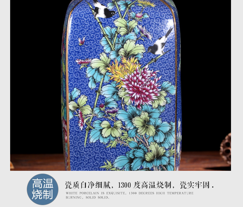 Jingdezhen porcelain qianlong year painting of flowers and square bottle home vase sitting room adornment antique collection furnishing articles