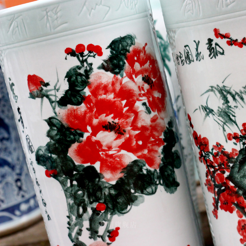 Jingdezhen ceramics hand - made peony vases of large vases carved quiver opening gifts home decoration