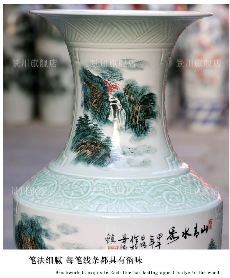 Jingdezhen ceramics hand - made mountain green water show large vases, furnishing articles sitting room hotel modern household adornment