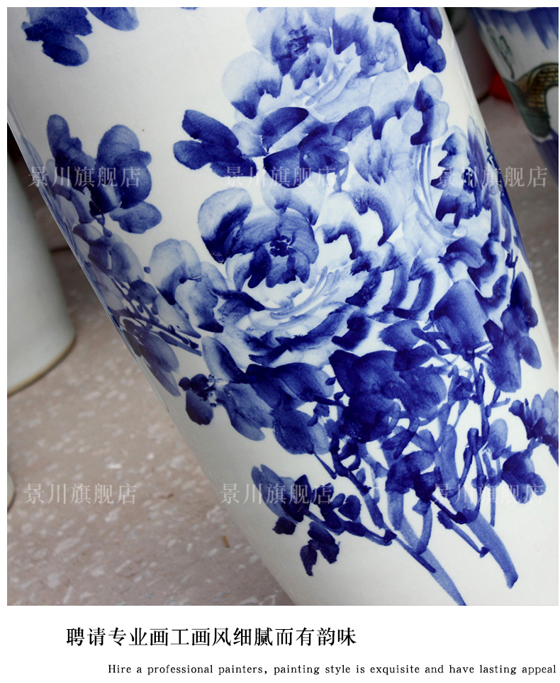 Hand - made peony landing big vase of blue and white porcelain of jingdezhen ceramics furnishing articles home decoration