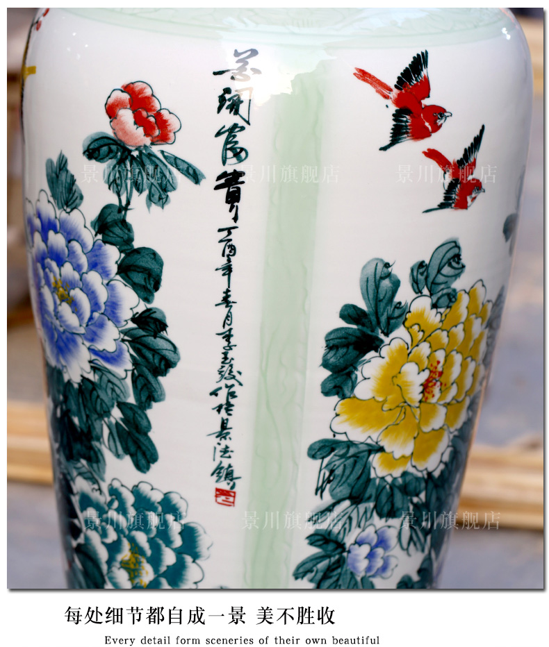 Hand made peony flowers, riches and honour figure of jingdezhen ceramics landing big vase sitting room hotel decoration furnishing articles