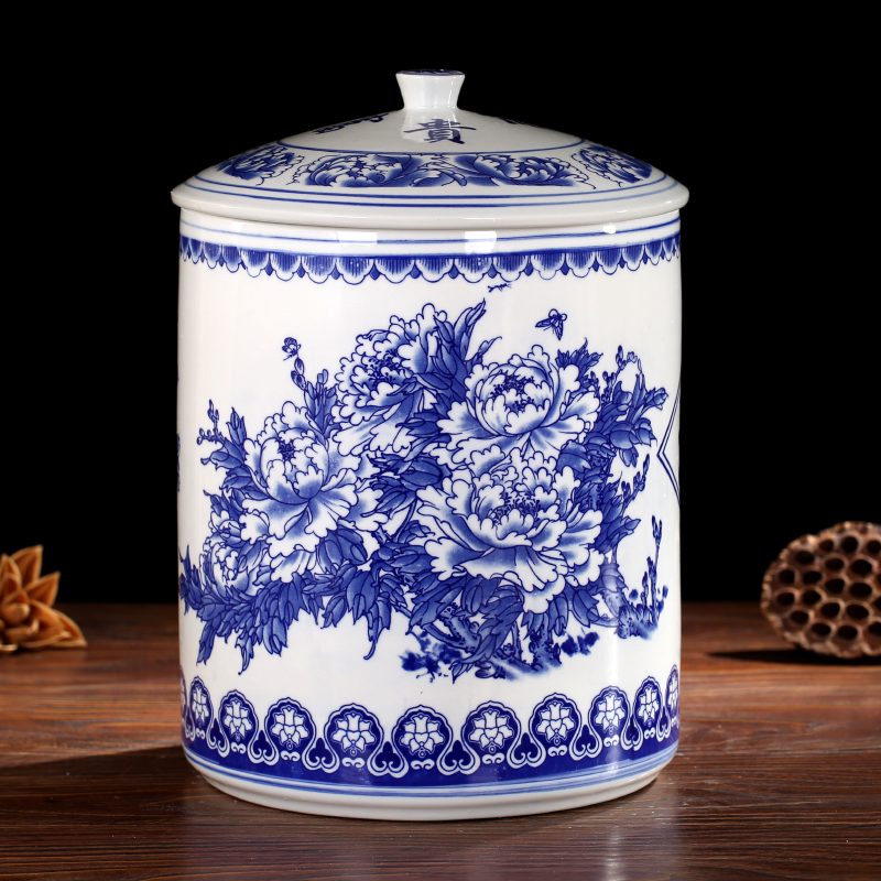 Jingdezhen ceramic barrel storage device large kitchen pickles cylinder with cover home 20 jins ricer box seal