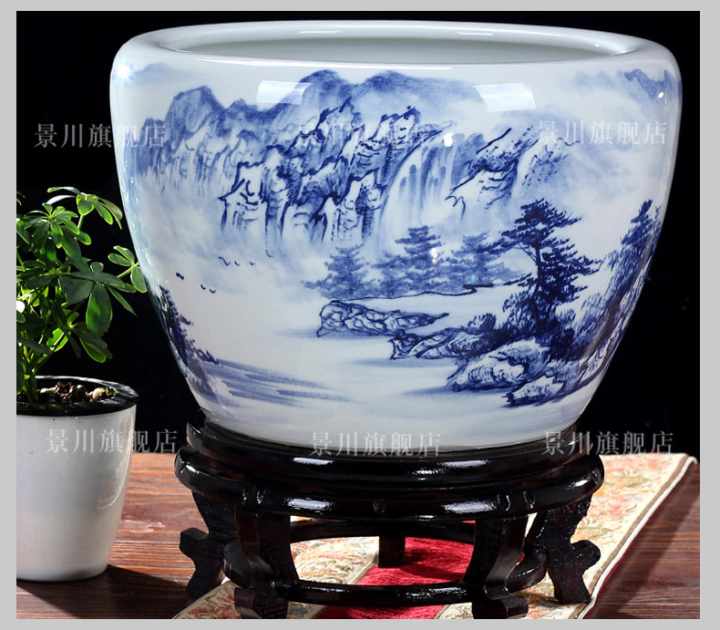 Jingdezhen ceramics large brocade carp goldfish bowl water lily lotus tortoise cylinder cylinder freehand brushwork in traditional Chinese home decoration furnishing articles